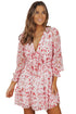 Lantern Sleeve Deep V Neck Knotted Tiered Mini Dress
